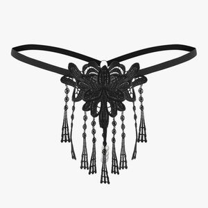 Black Lace Pearled Thong